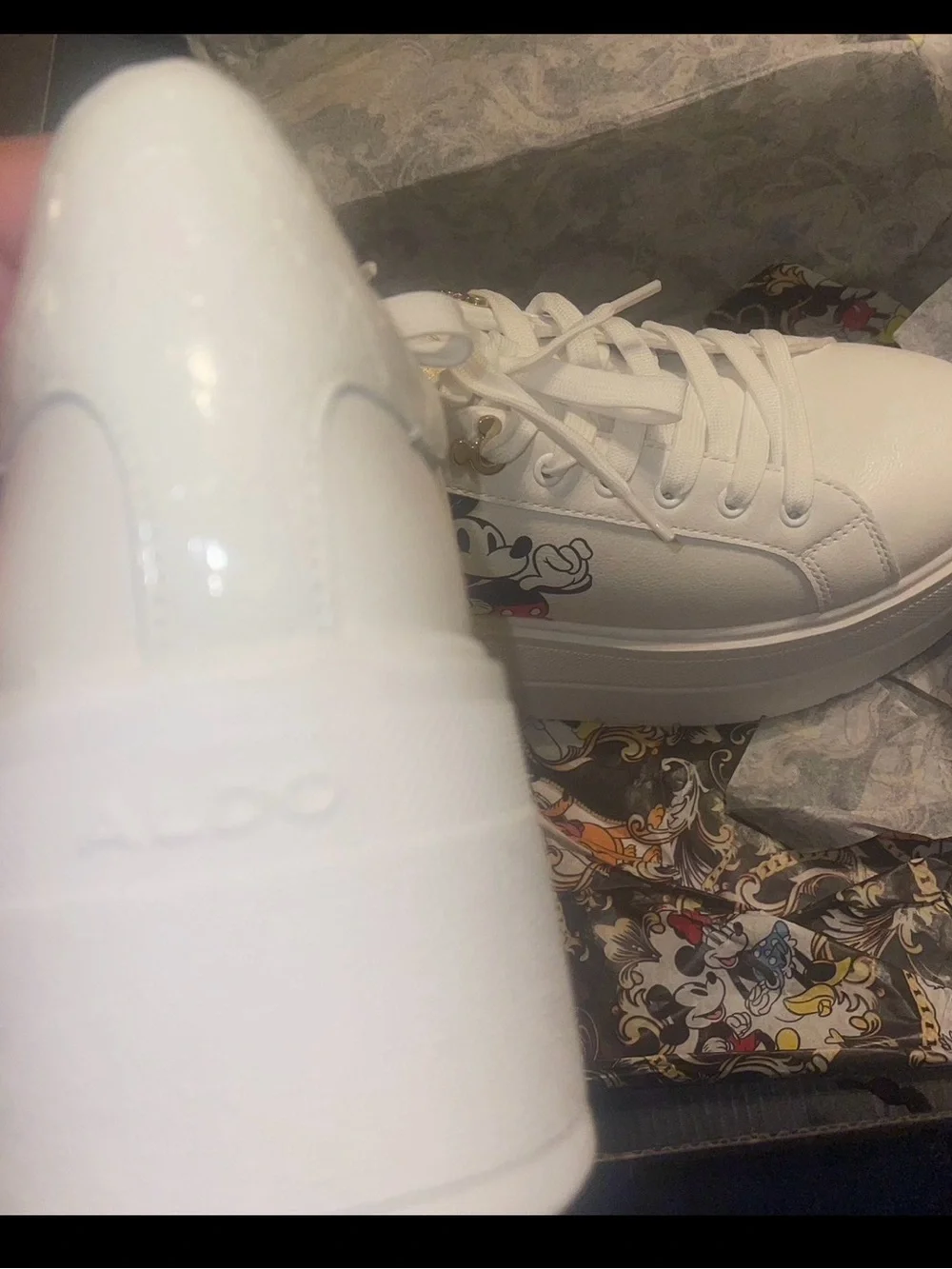 Disney x Aldo White Platform Sneakers with Mickey & Minnie Graphics